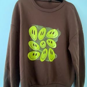 SHEIN brown crewneck with smiley faces (M)